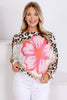 Floral & Leopard Knitted 3/4 Sleeve Sweater