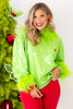 Queen Of Sparkles Sequin Feather Trim Grinch Heart Sweater