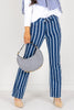 Kelsey Indigo & White Striped High Rise Ankle Flare Jean