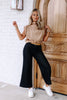 Johnnie Black Glitter Denim Cropped Wide Leg Pant