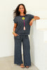Sweet Graces Acid Wash Ash Black Wide Leg Pant Set