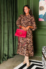 Wrenly Brown Leopard Print Long Sleeve Midi Dress