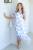Mallory Blue Floral Short Sleeve Midi Dress