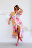 Allyssa Pink Floral Short Sleeve Midi Dress