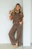 Sweet Graces Acid Wash Brown Wide Leg Pant Set