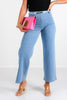 Erin Crystal Embellished Bleached Blue Wide Leg Denim