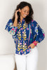 Going Abroad Navy Floral Print Loose Button Down Blouse