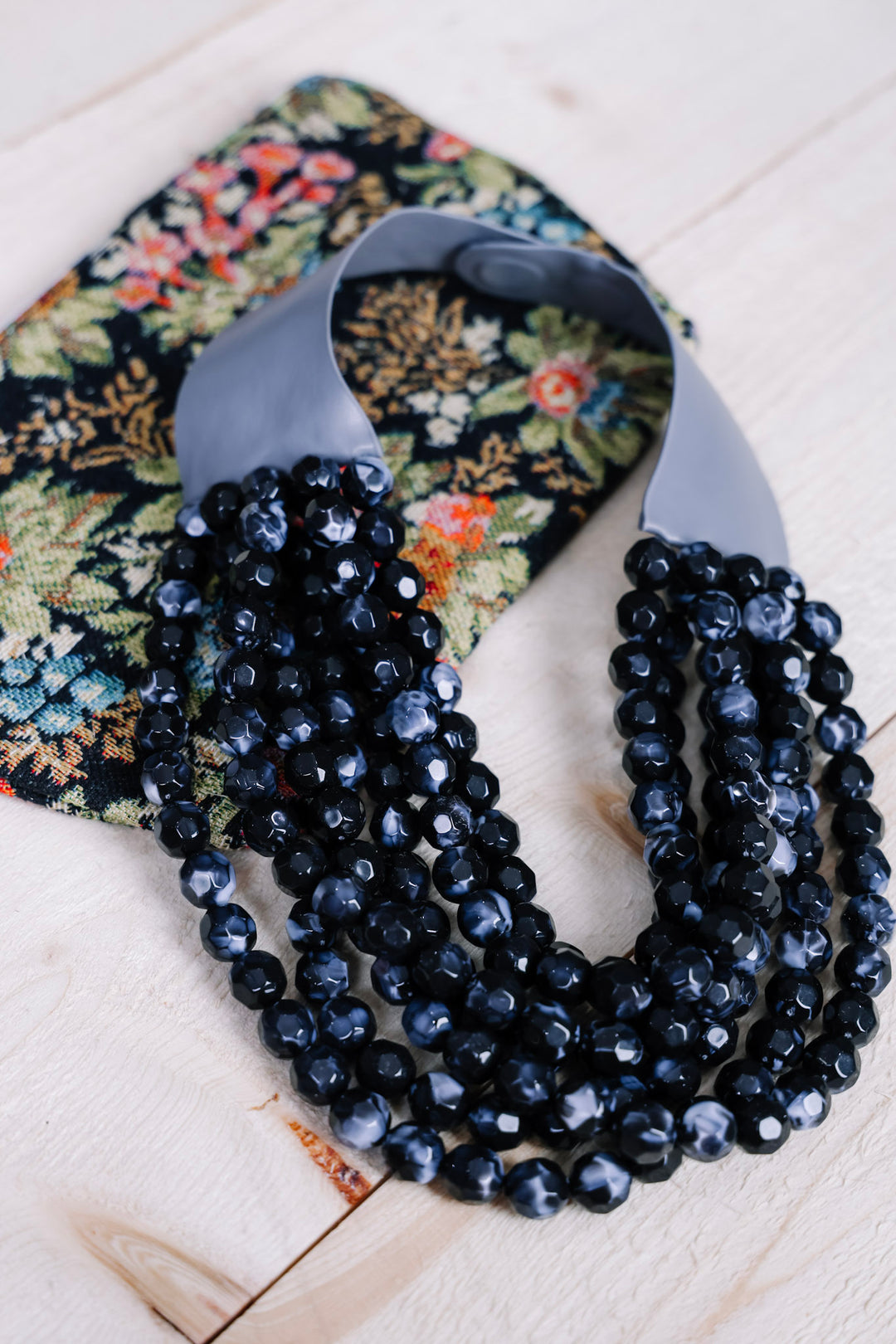 Carla Marble Black Faceted Bead Statement Necklace