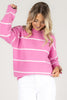 New You Bright Pink Striped Long Sleeve Sweater