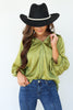 Come to Know Olive Long Sleeve Bubble Blouse