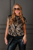 Crowd Pleaser Mock Neck Charcoal Sleeveless Top