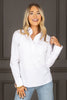 Foxcroft Tammy White Long Sleeve Popover Blouse