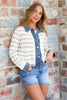 Denim Taupe Contrast Stripe Sweater Jacket