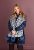 Mitchie's Light Grey and Denim Animal Print Crystal and PomPom Scarf