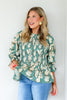 Point Across Smocked Sage Mix 3/4 Puff Sleeve Top