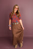 Tribal Pull On Pleated Hickory Midi Skirt