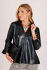 Foxcroft Agnes Leather Black Long Sleeve Blouse