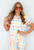 Center Of Attention Multi Check Short Sleeve Cardigan