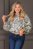 This Time Olive Mix Leopard Long Sleeve Blouse