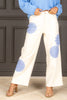 Make Your Mark Blue Embroidered Cream Wide Leg Pant