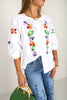 Tribal White Embroidered 3/4 Sleeve Blouse