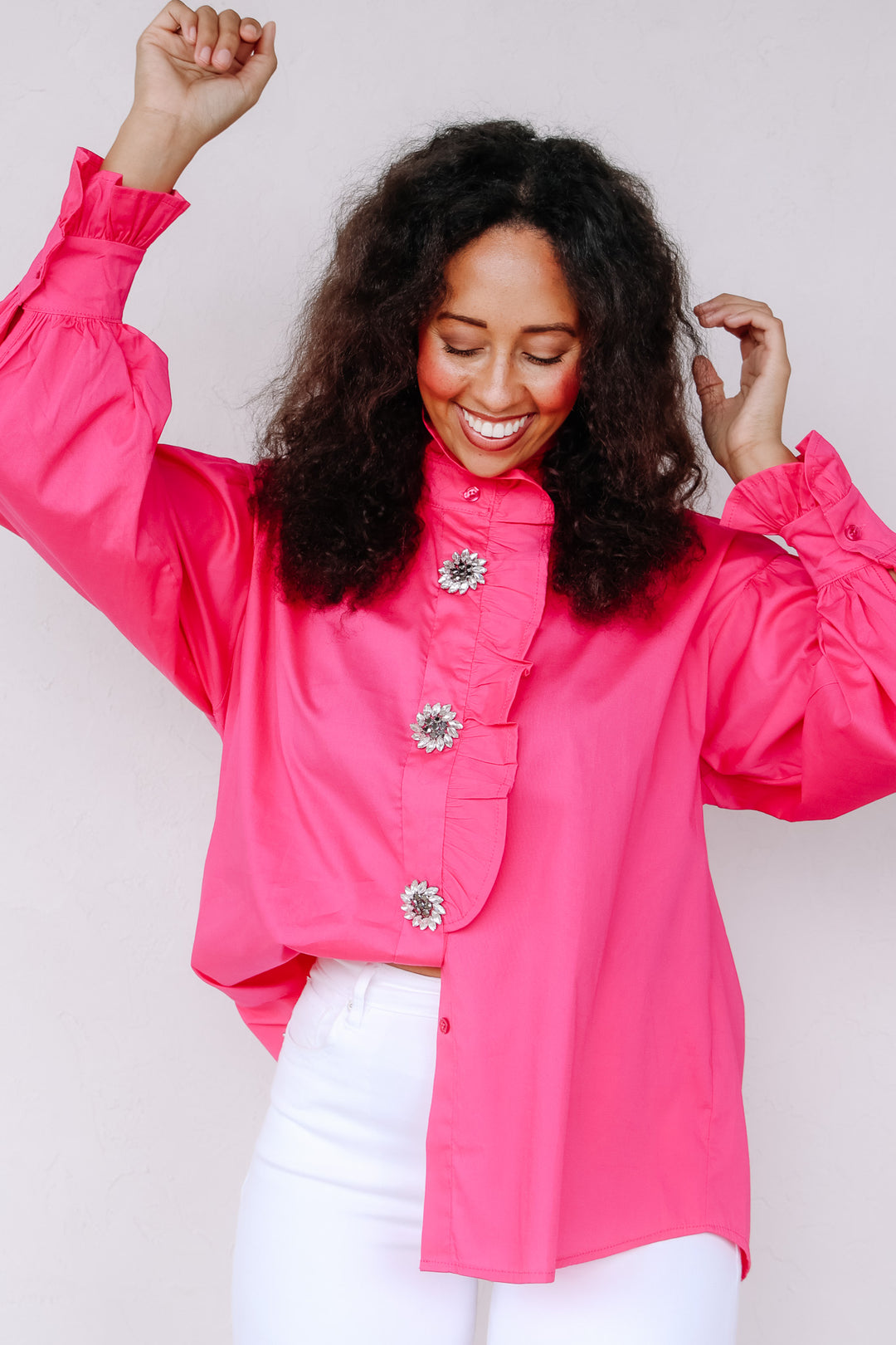 Make It Pop Hot Pink Long Sleeve Blouse