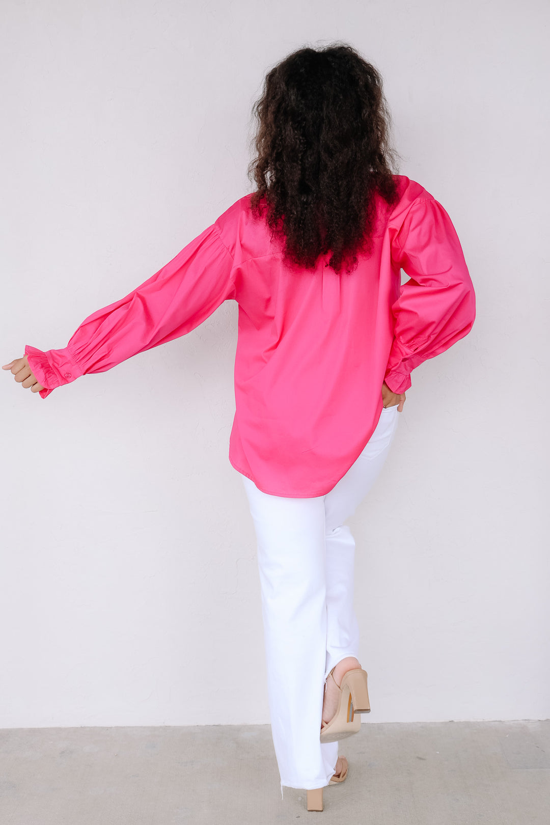 Make It Pop Hot Pink Long Sleeve Blouse