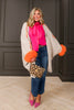 MITCHIE'S Mindy Beige & Orange Fox Fur Striped Cardigan