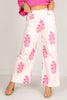 Azealia Pink Striped and Floral Print Wide Leg Pant