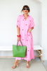 Masie Pink Polka Dot Short Sleeve Midi Dress