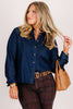 Foxcroft Jodie Dark Wash Denim Long Sleeve Blouse