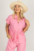 Merida Light Pink Tie Front Short Sleeve Top