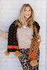 Mitchie's Sky Brown Monogram Pattern w/Fox Poms Scarf