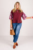 Gather For More Eggplant 3/4 Sleeve Top