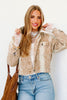 Hilary Deer Print Camel Denim Cropped Jacket
