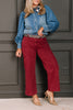 Country Friends Dark Burgundy Wide Leg Pintuck Denim Pant