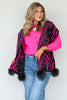 Mitchie's Zebra Print Fuchsia Pom Pom Scarf