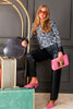 Foxcroft Talia Midnight Cheetah Long Sleeve Polo Top