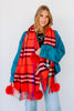 Plaid and Rainbow Pom Pom Scarf
