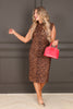 Sleeveless Camel Leopard Midi Dress