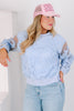 Here with Me Embroidered Long Sleeve Light Blue Top