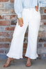 Coming Around Off White Ruffle Hem Wide Leg Pant