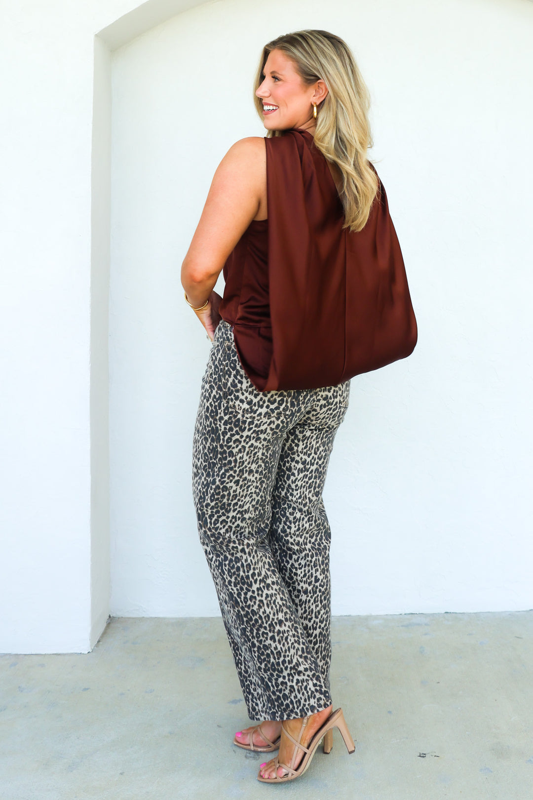 Mariah Chocolate Satin Sleeveless Blouse