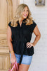 Moment In Time Black Belted Short Sleeve Blouse