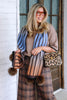 Mitchie's Beige Striped w/Fox Poms Scarf