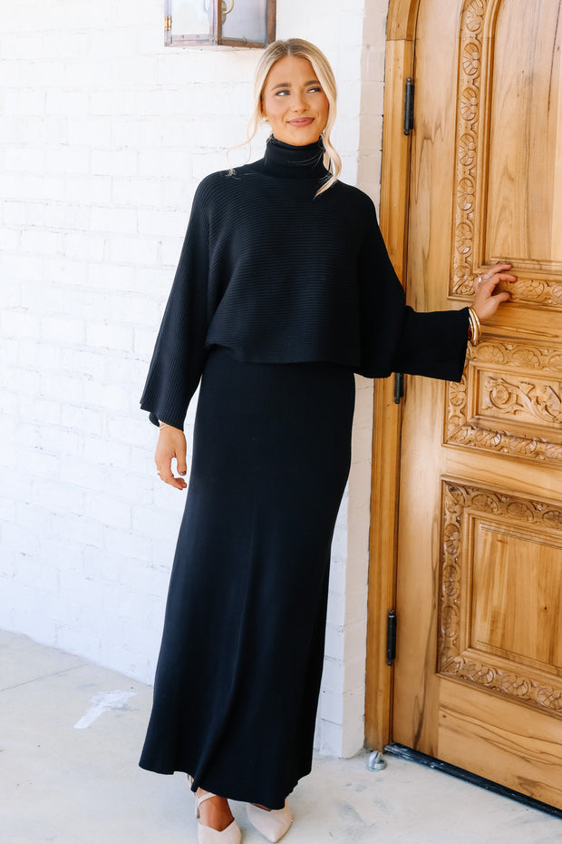 Comes Back Around Black Two Piece Long Sleeve Maxi Sweater Dress