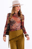 Tonya Patchwork Brown Multi Long Sleeve Layering Top