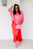 Aliyah Red & Pink Button Front 3/4 Sleeve Blouse
