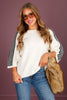 TWT® Lindsay White & Black 3/4 Sleeve Sweater