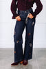 Tribal Audrey Rinse Embroidered Wide Leg Denim Jean